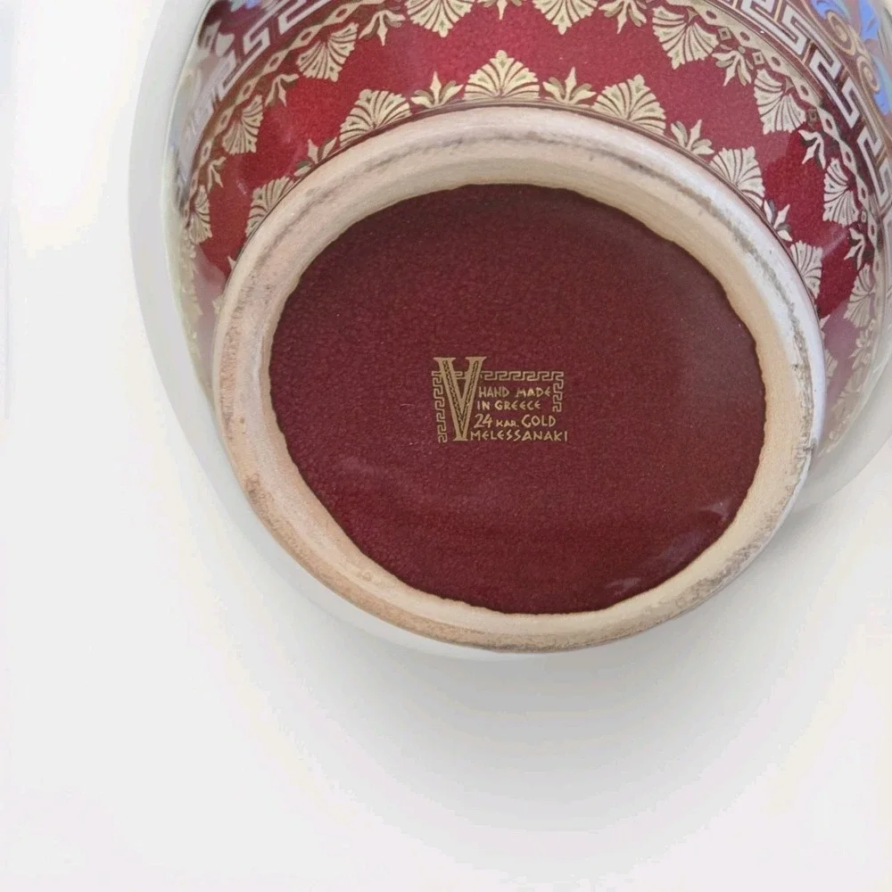 Red Spyropoulos Vase Greece 24K Gold Trim Greek Mythology Porcelain 9.5